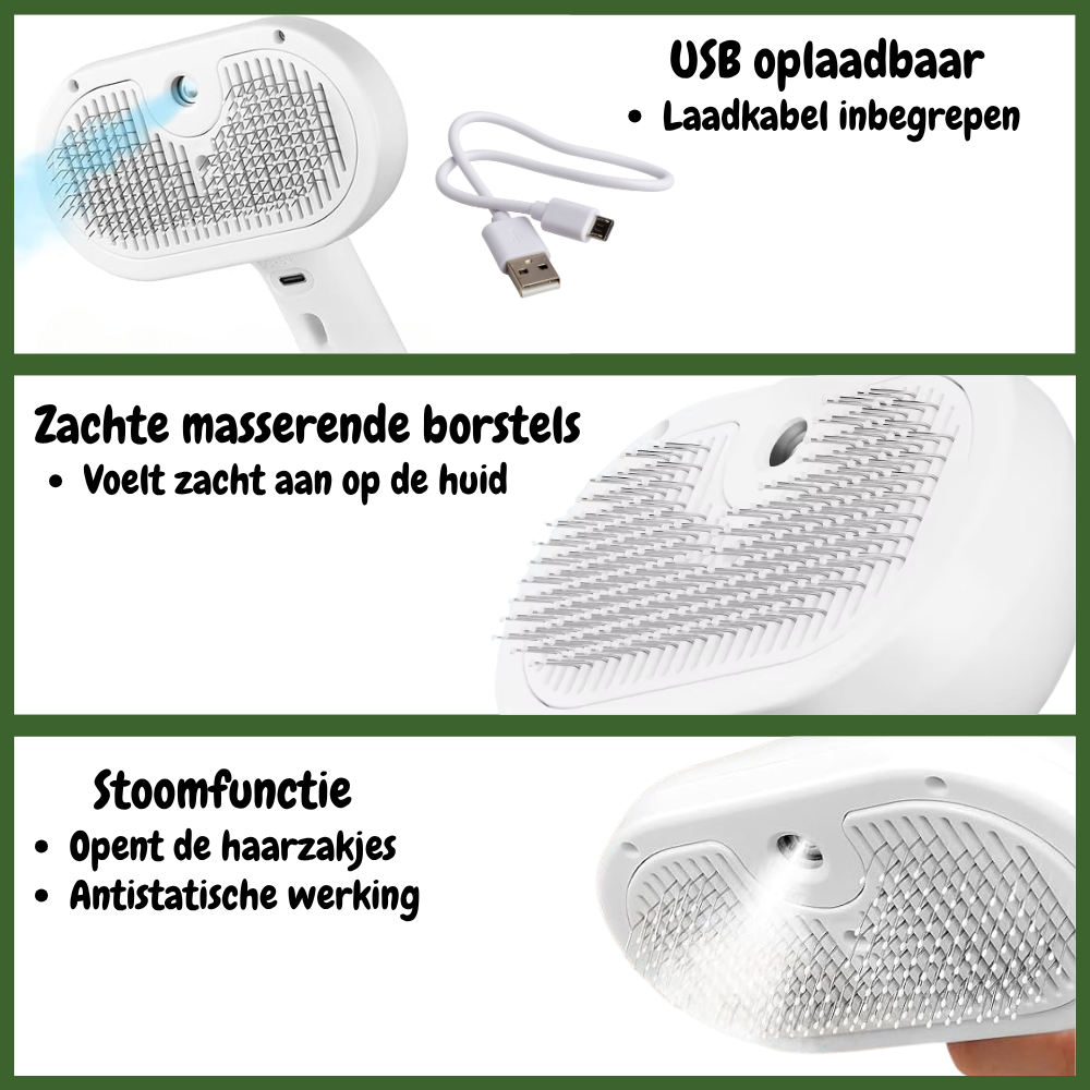 SteamCare Hondenborstel - Werkt Antistatisch & Hydrateert de Huid
